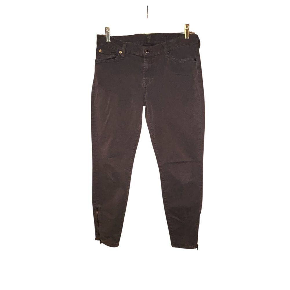 7 For All Mankind Cropped Skinny Jeans 29 Black Ankle‎ Zip Stretch USA Made